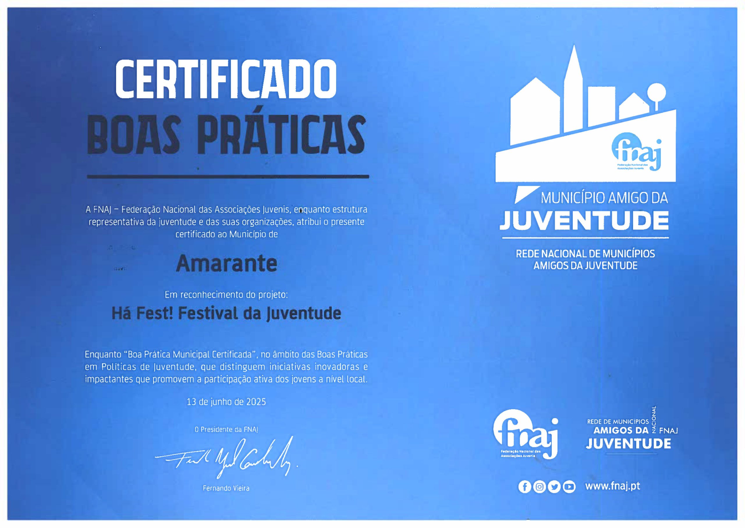 FNAJ distingue Há Fest! com Certificado de Boas Práticas em políticas de juventude